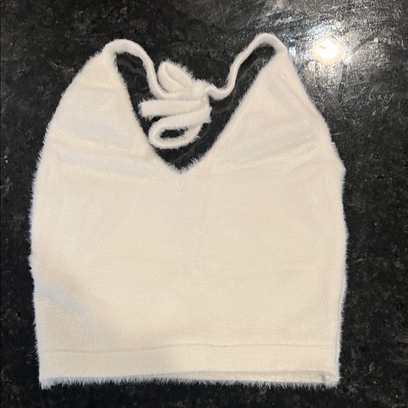 Gymshark Tops - White Fuzzy Halter Top Gymshark size L
